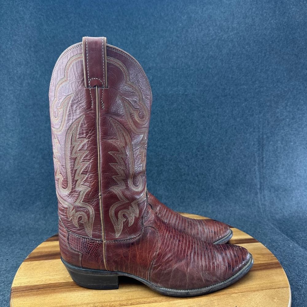 Justin Teju Lizard Boots Men Sz 10.5B Brown Exotic Leather Western Style 8303